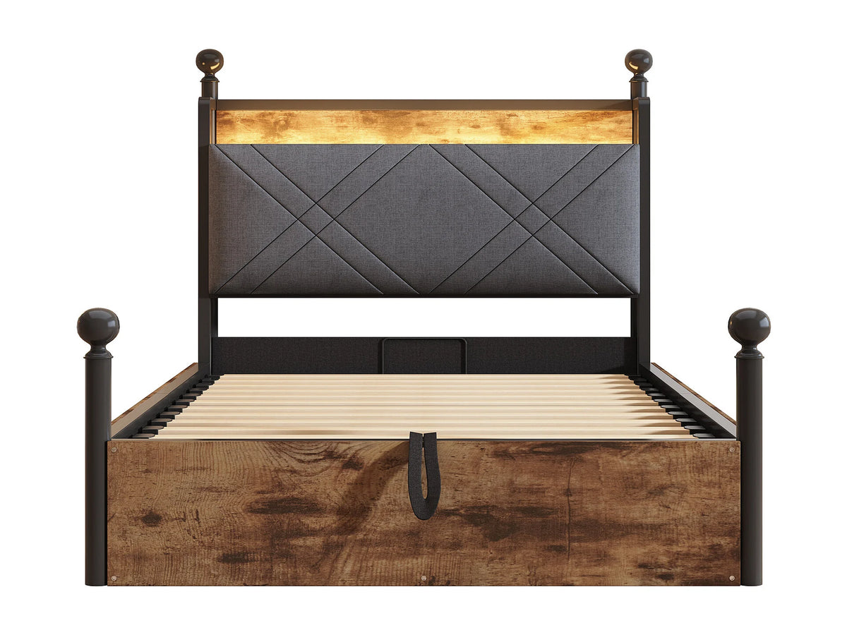 Lit Coffre 90x190 Bois Naturel clair avec LED et Port USB — vue 5