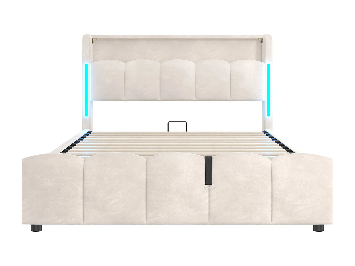 Lit Coffre 140x200 Velours Beige avec LED et Port USB — vue 6