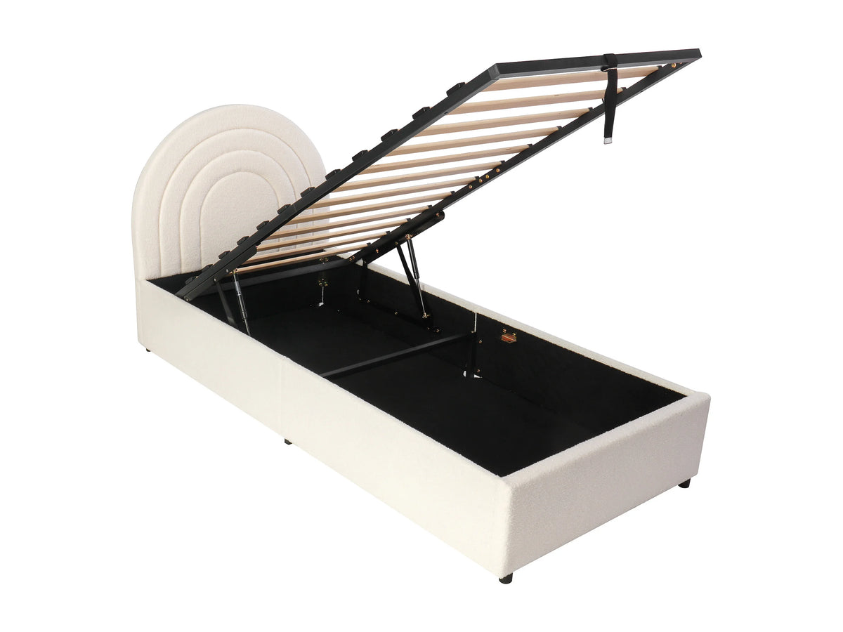 Lit Coffre 90x200 Tissu Bouclette Beige avec Chevets — vue 3