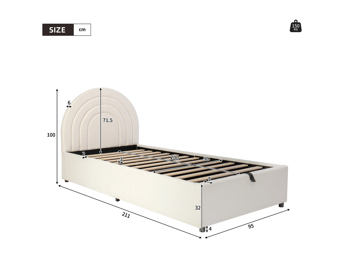 Lit Coffre 90x200 Tissu Bouclette Beige avec Chevets — vue 7