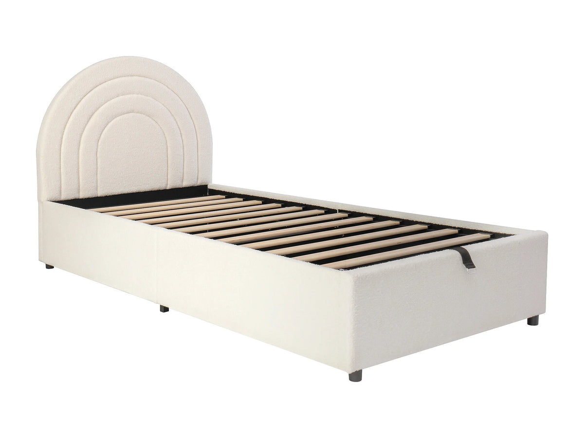 Lit Coffre 90x200 Tissu Bouclette Beige avec Chevets — vue 5