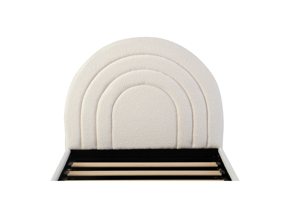 Lit Coffre 90x200 Tissu Bouclette Beige avec Chevets — vue 8