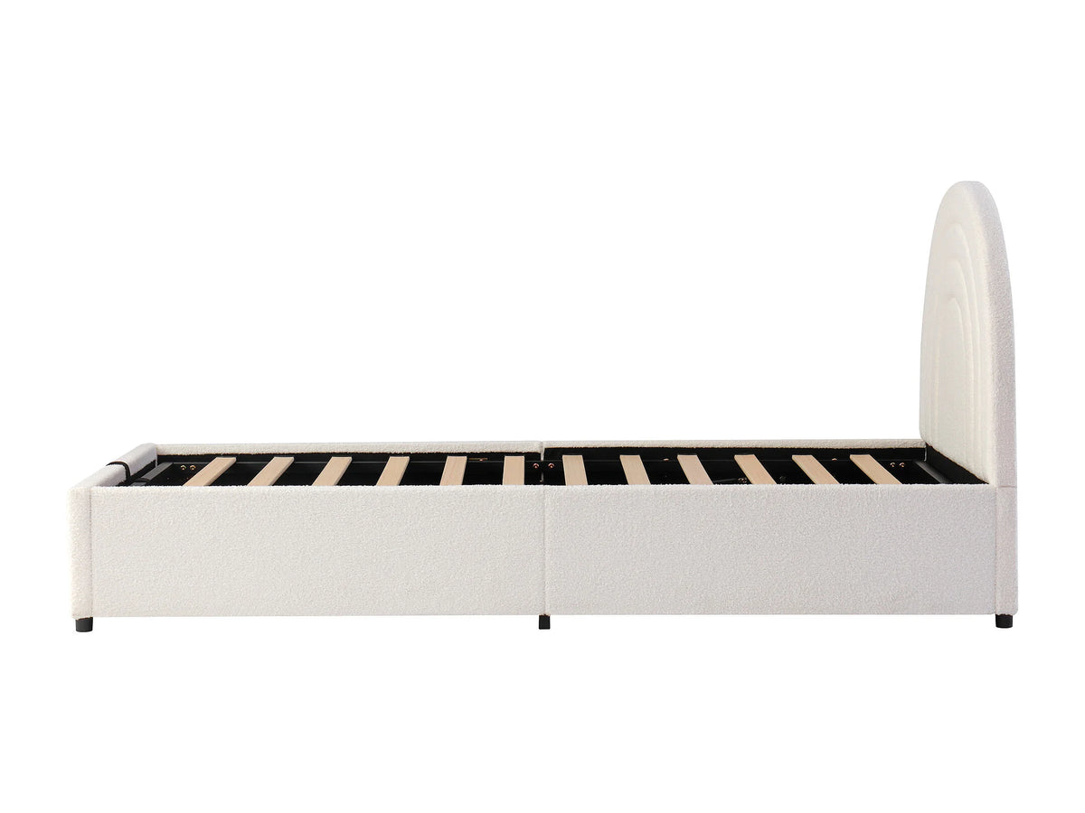 Lit Coffre 90x200 Tissu Bouclette Beige avec Chevets — vue 6