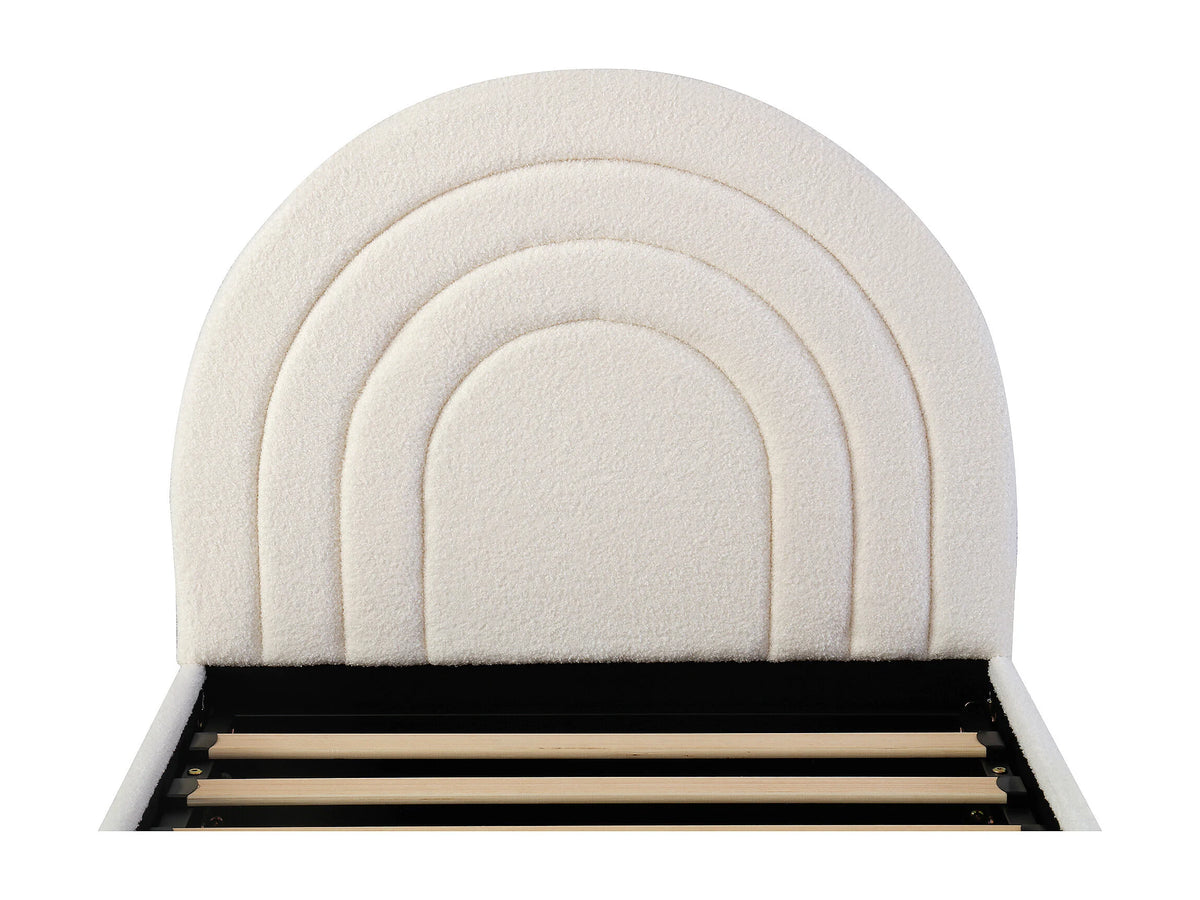 Lit Coffre 90x200 Tissu Bouclette Beige avec Chevets — vue 9
