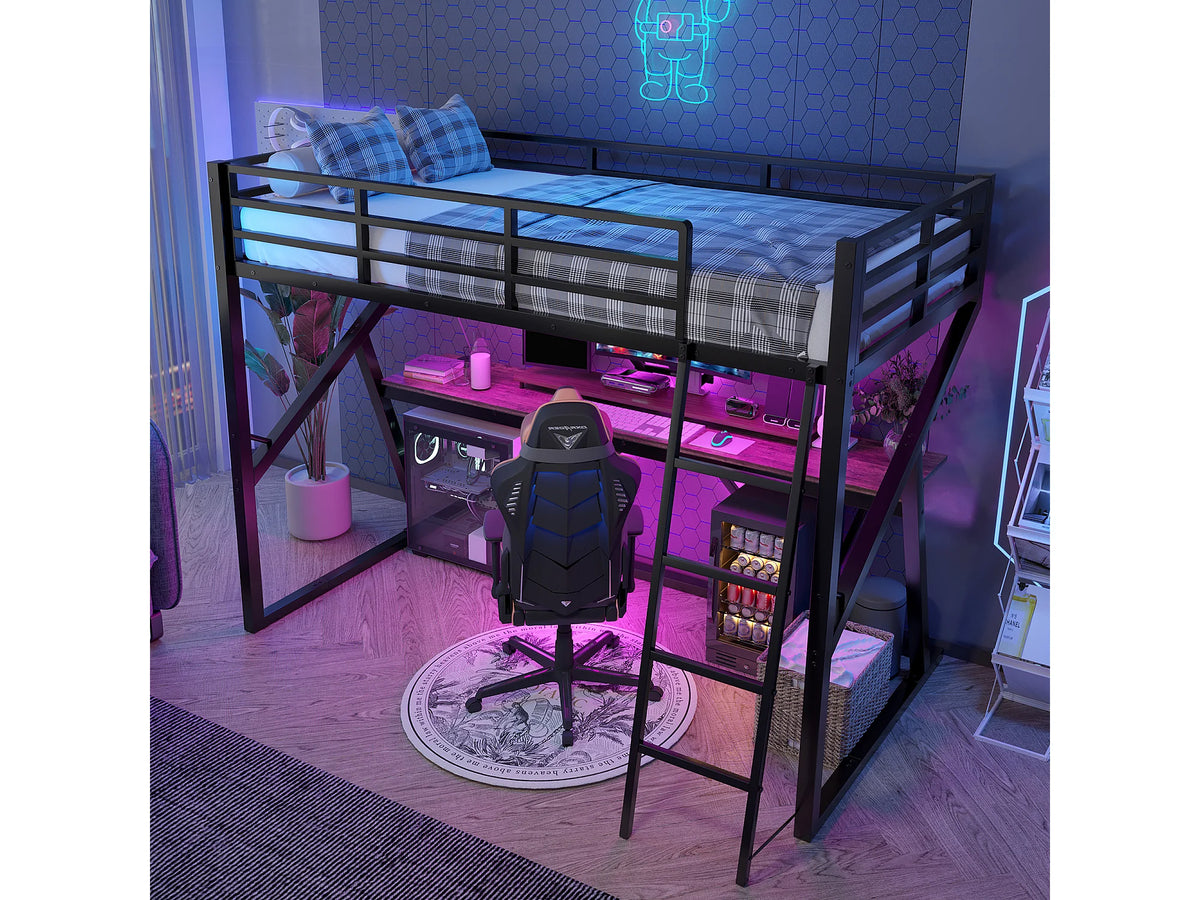 Lit Coffre 90x200 Métal Noir avec Matelas et LED — vue 3