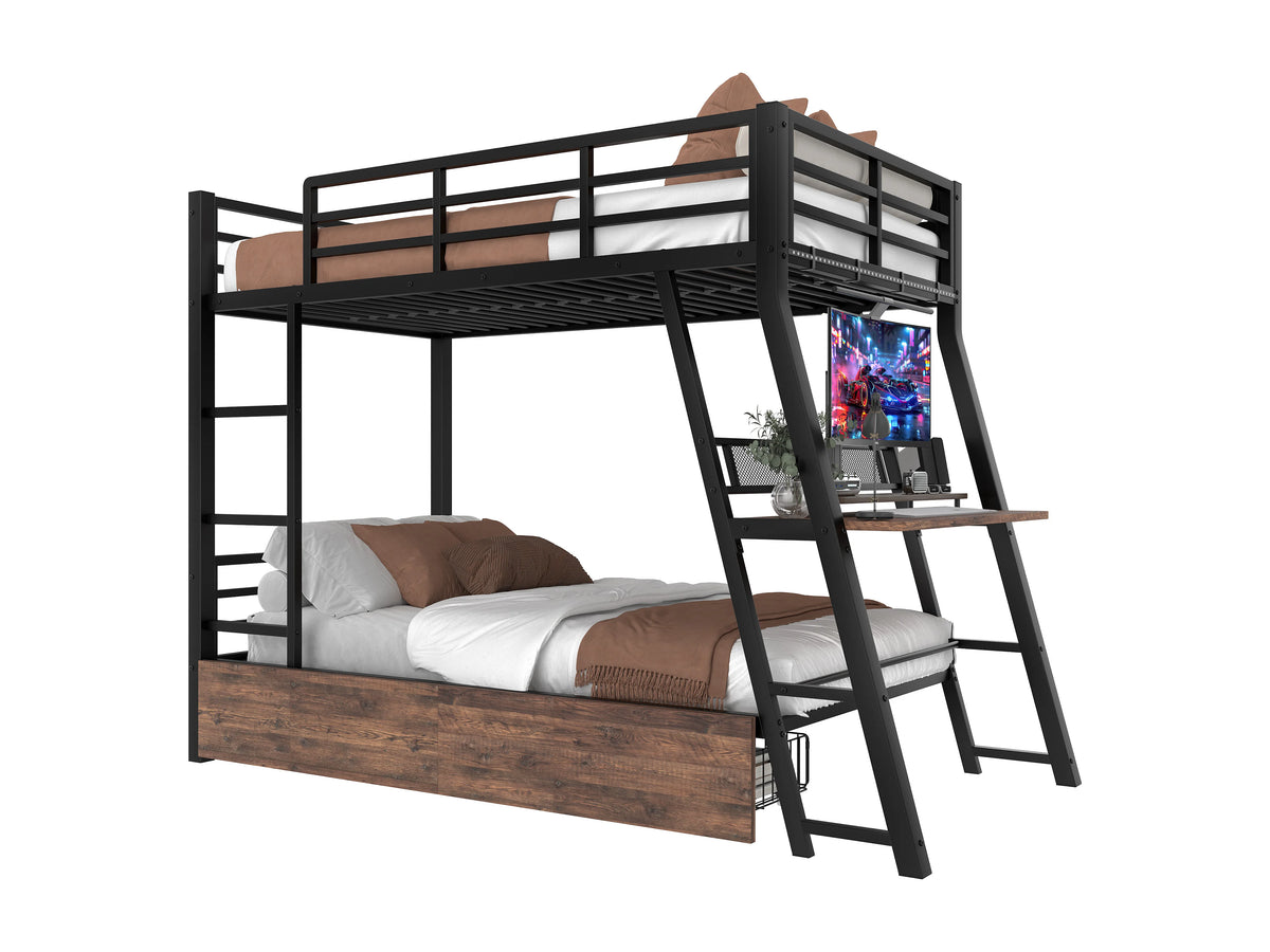 Lit Coffre 90x200 Métal Noir avec Matelas, LED et Tiroirs — vue 7