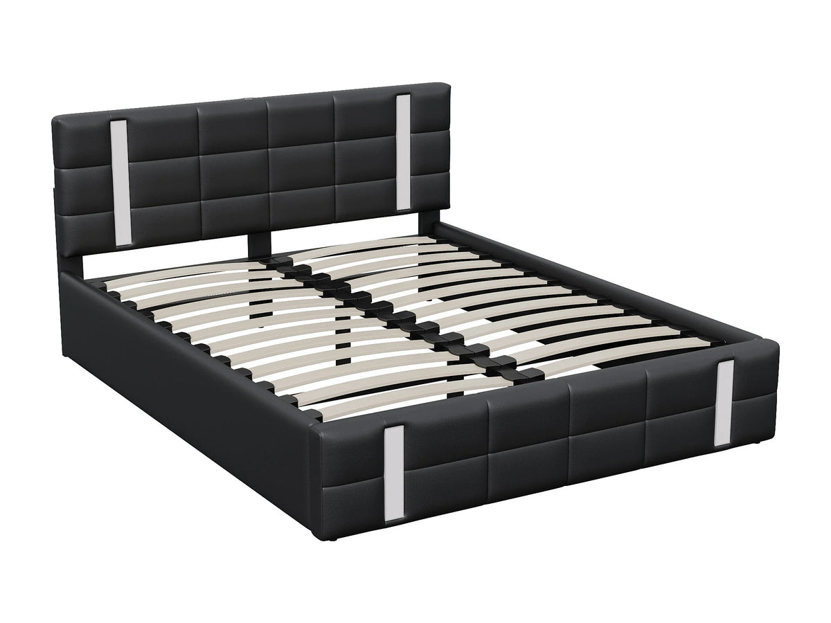 Lit Coffre 140x200 Simili Cuir Noir Capitonné avec LED et Port USB — vue 8