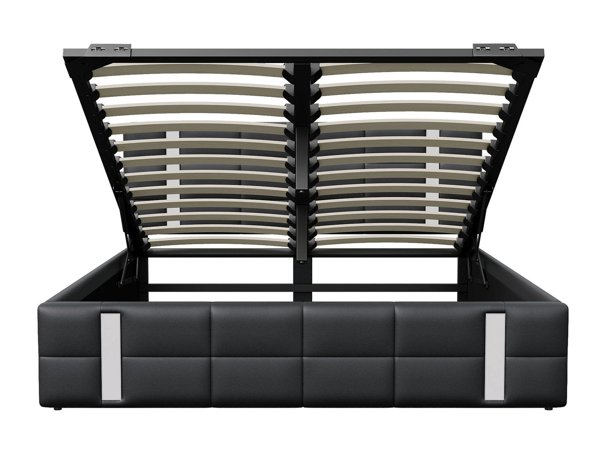 Lit Coffre 140x200 Simili Cuir Noir Capitonné avec LED et Port USB — vue 5