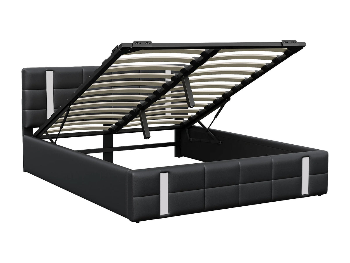 Lit Coffre 140x200 Simili Cuir Noir Capitonné avec LED et Port USB — vue 6