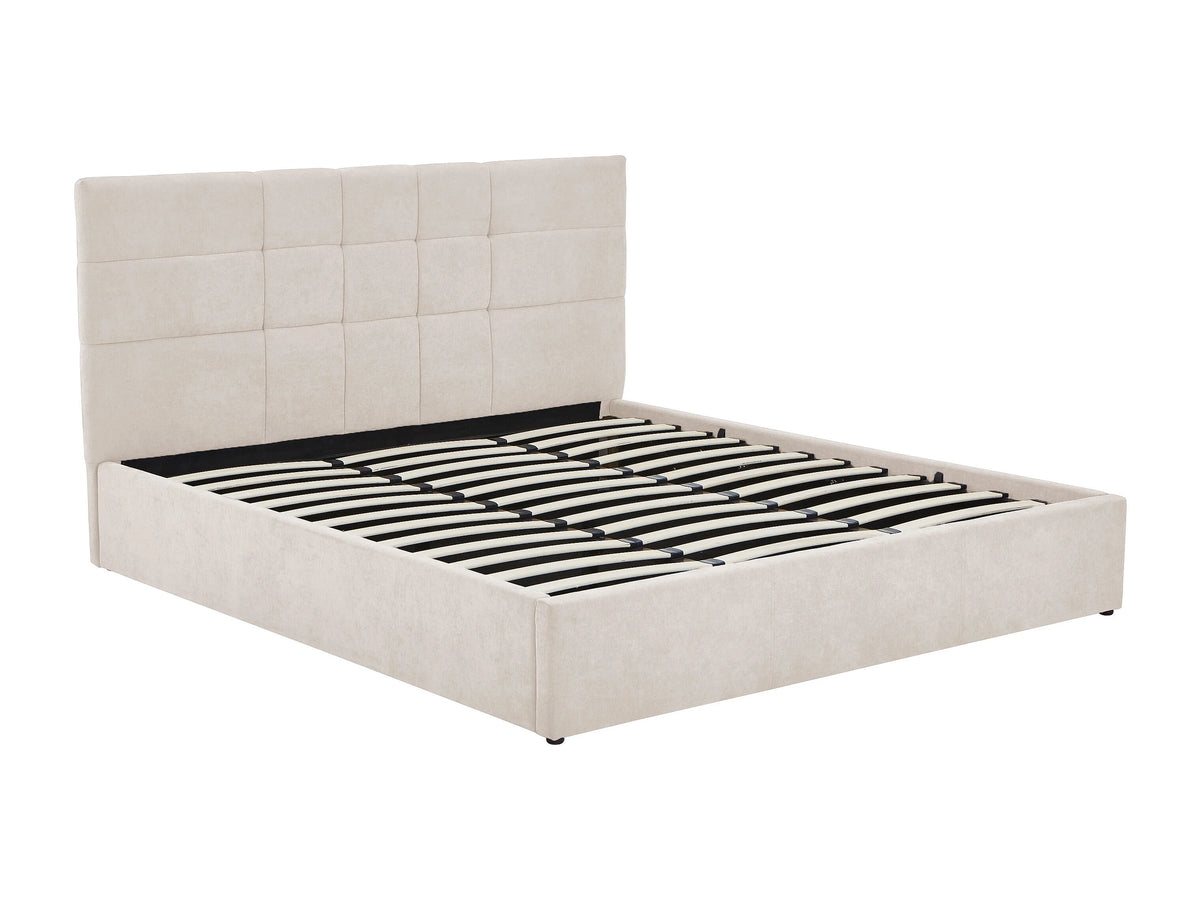 Lit Coffre 180x200 Tissu Beige Capitonné - HOPEYA — vue 4