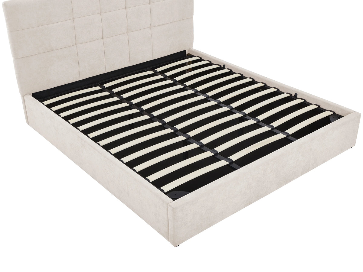 Lit Coffre 200x200 Tissu Beige Capitonné - HOPEYA — vue 9