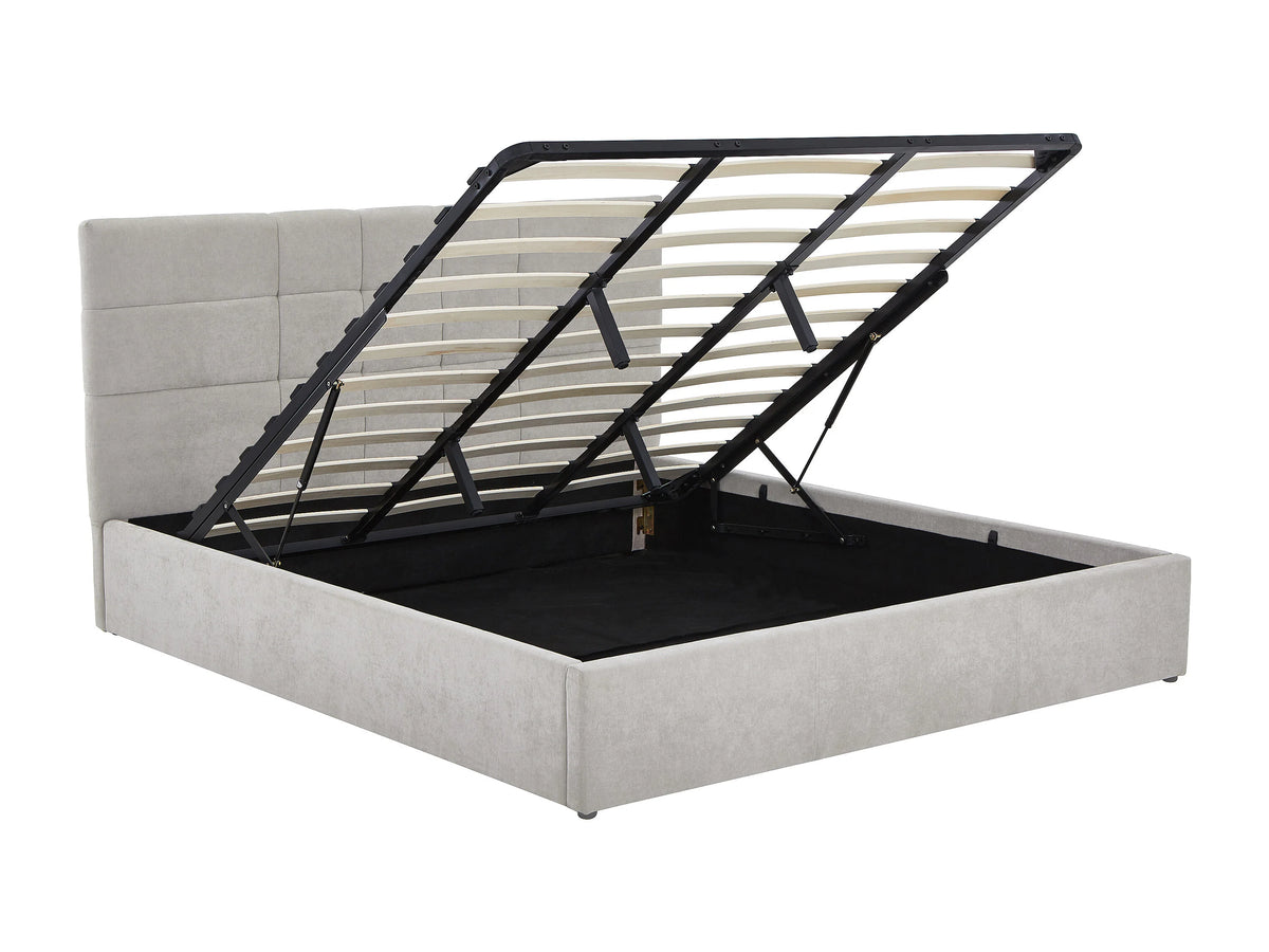 Lit Coffre 180x200 Tissu Gris clair Capitonné - HOPEYA — vue 7