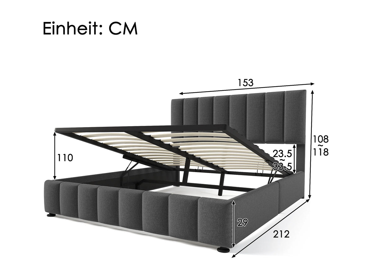 Lit Coffre 140x200 Tissu Lin Gris Capitonné — vue 9