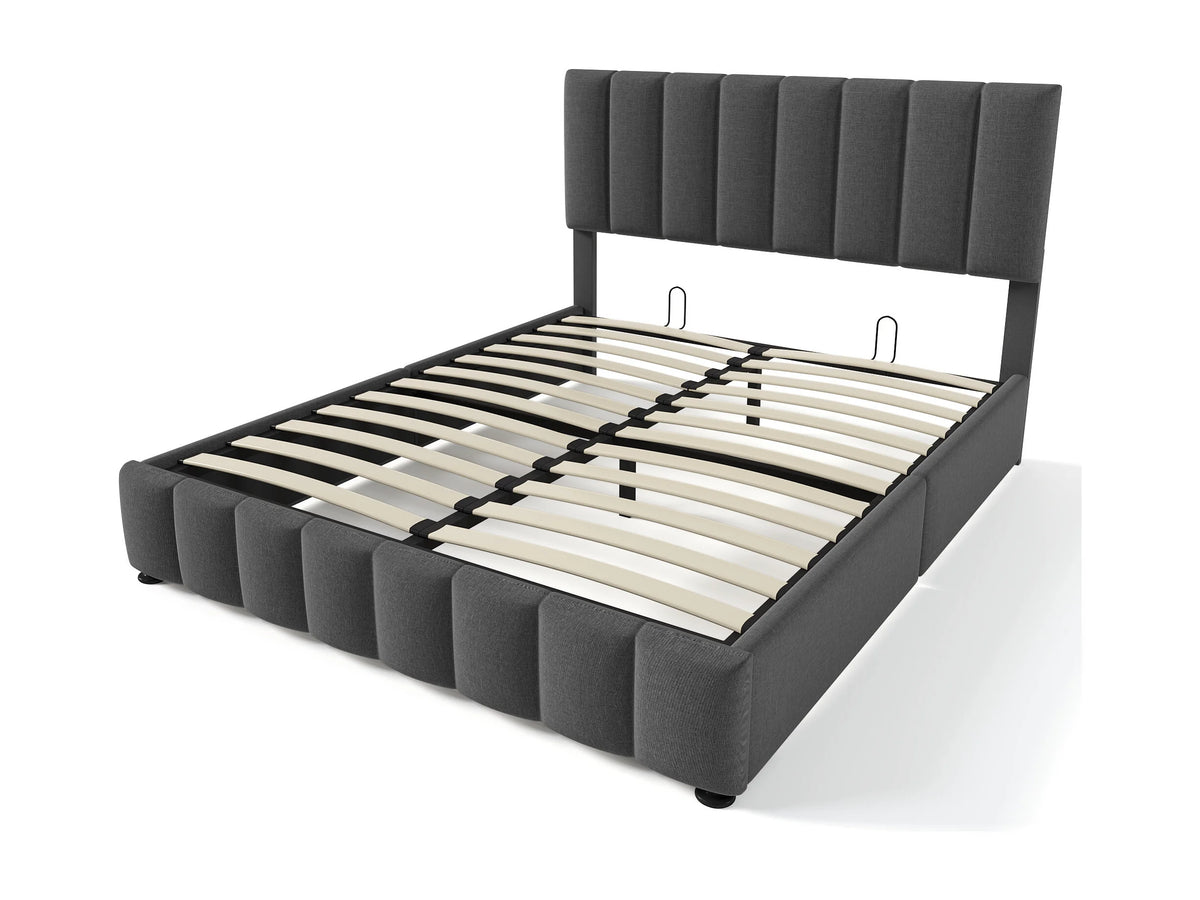 Lit Coffre 140x200 Tissu Lin Gris Capitonné — vue 7