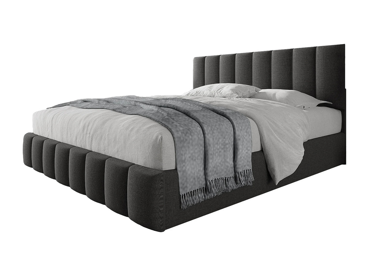 Lit Coffre 140x200 Tissu Lin Gris Capitonné — vue 10