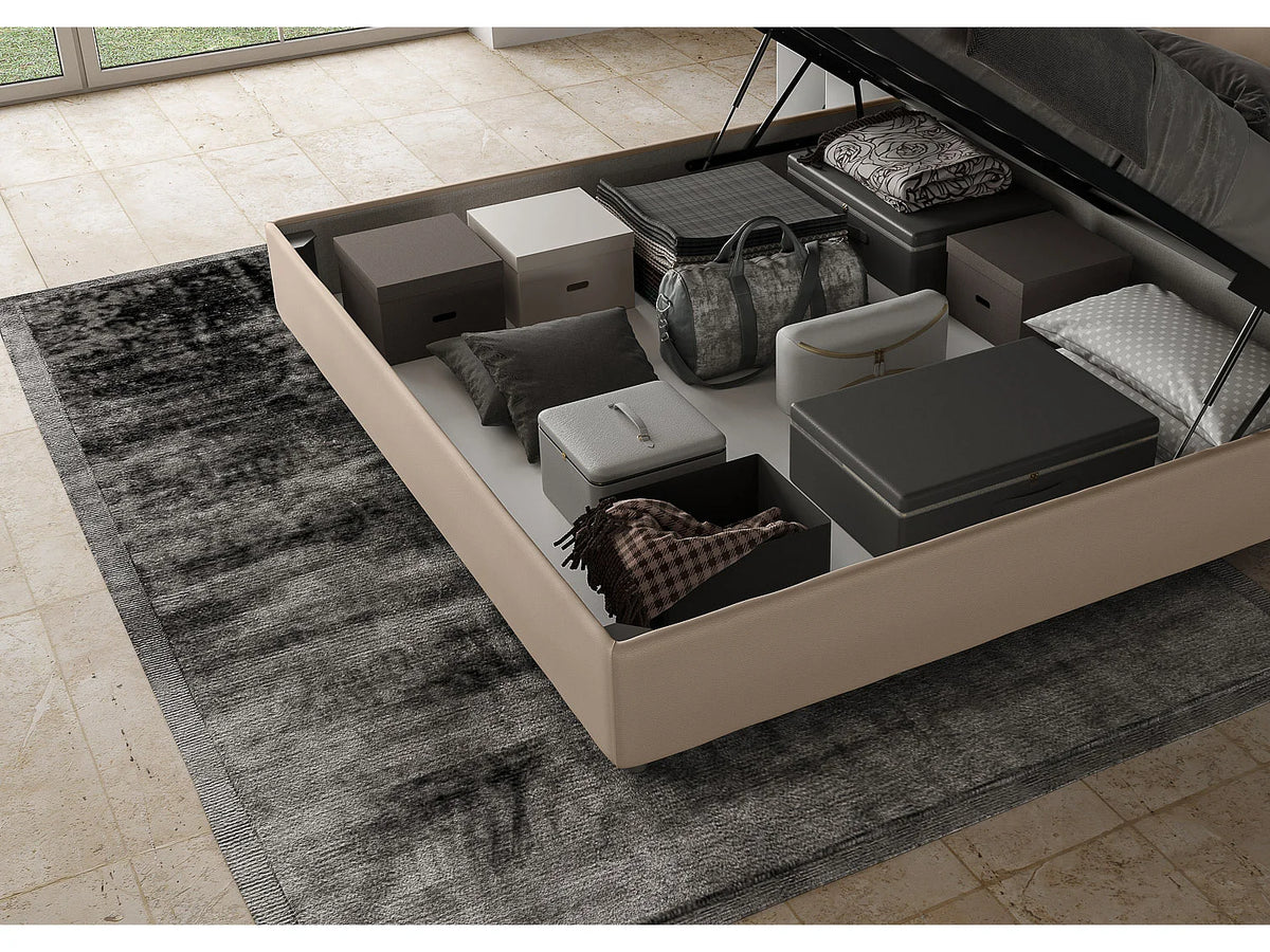 Lit Coffre 200x200 Simili Cuir Beige Capitonné — vue 6