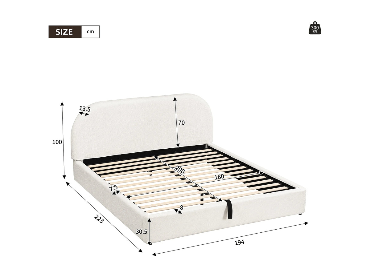 Lit Coffre 180x200 Tissu Bouclette Beige Capitonné — vue 4