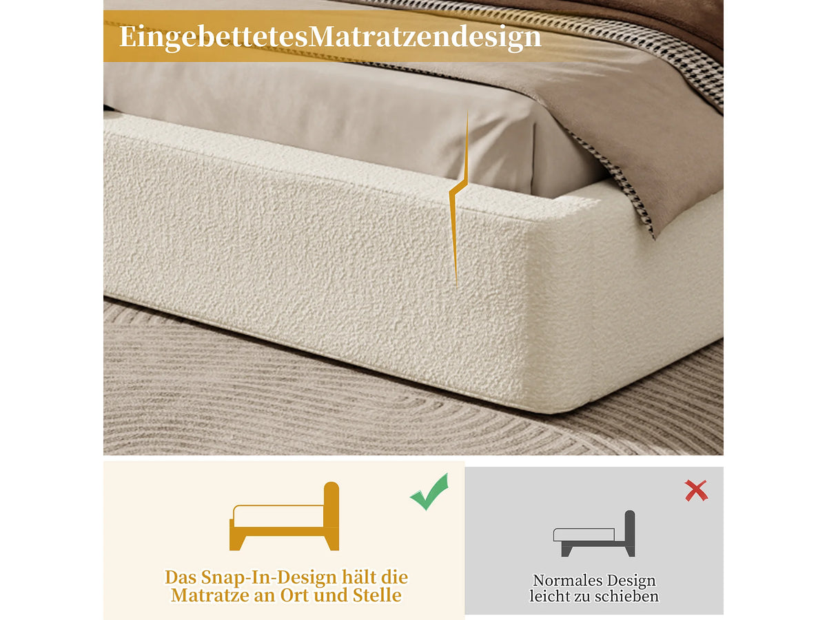 Lit Coffre 180x200 Tissu Bouclette Beige Capitonné — vue 5