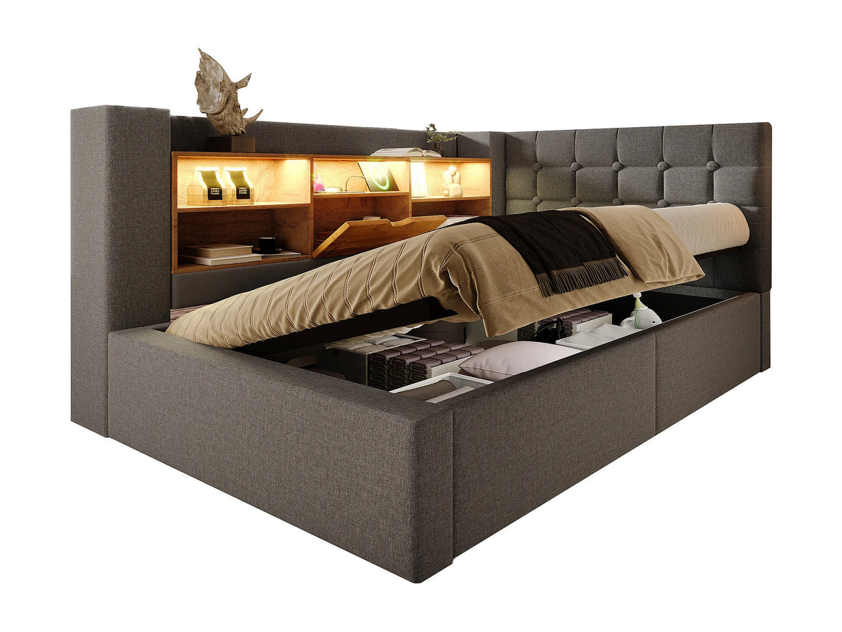 Lit Coffre 90x190 Tissu Lin Gris avec LED — vue 5