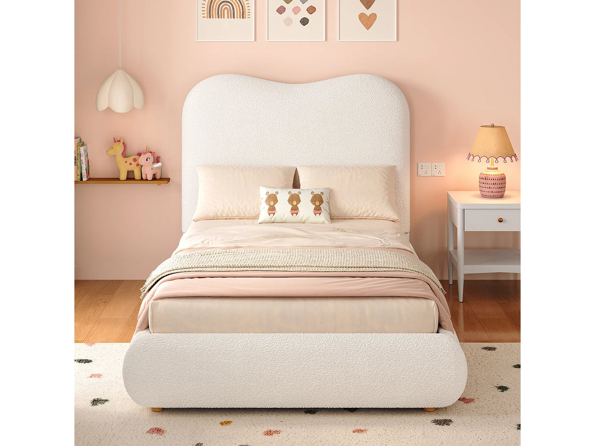 Lit Coffre 90x200 Tissu Bouclette Beige Capitonné — vue 3