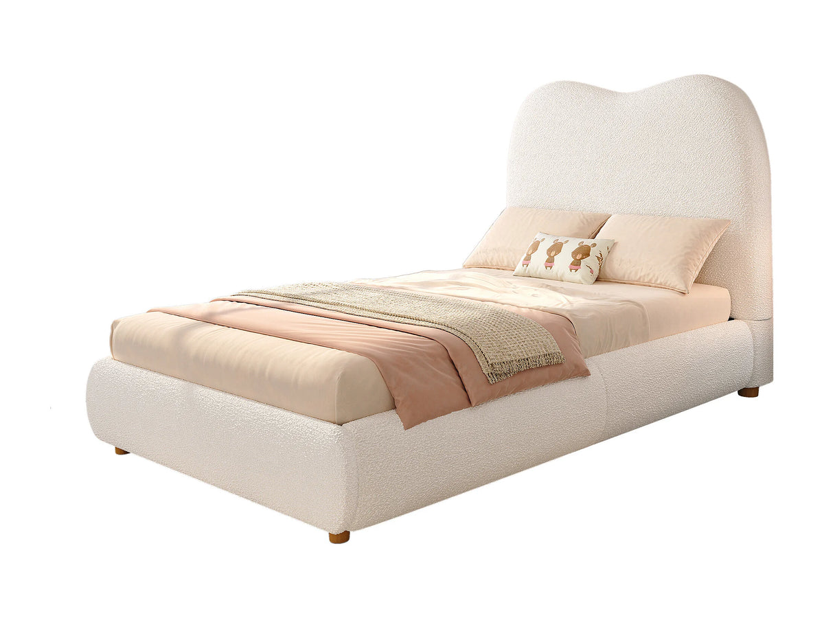 Lit Coffre 90x200 Tissu Bouclette Beige Capitonné — vue 6