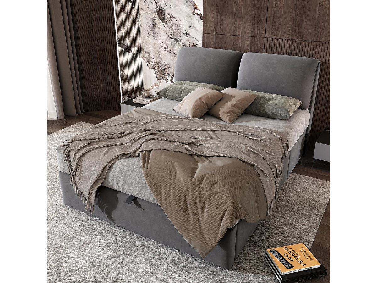 Lit Coffre 140x200 Velours Gris avec Tiroirs — vue 2