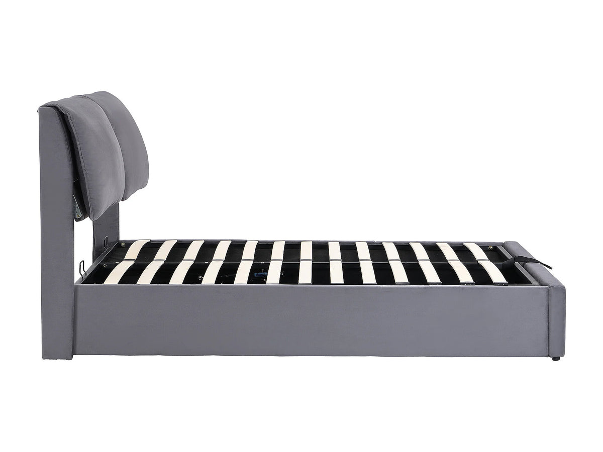 Lit Coffre 140x200 Velours Gris avec Tiroirs — vue 7
