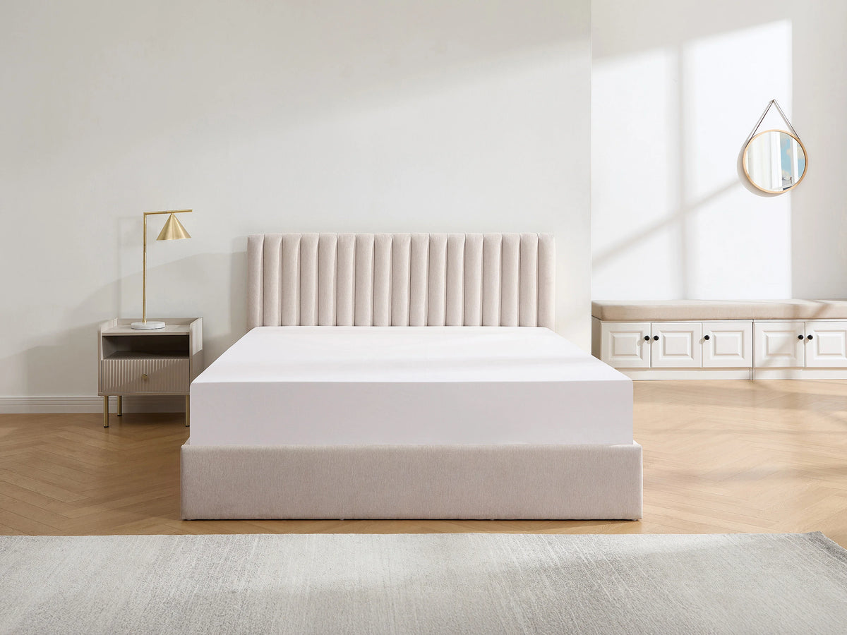 Lit Coffre 140x190 Tissu Beige - SARANELI — vue 3