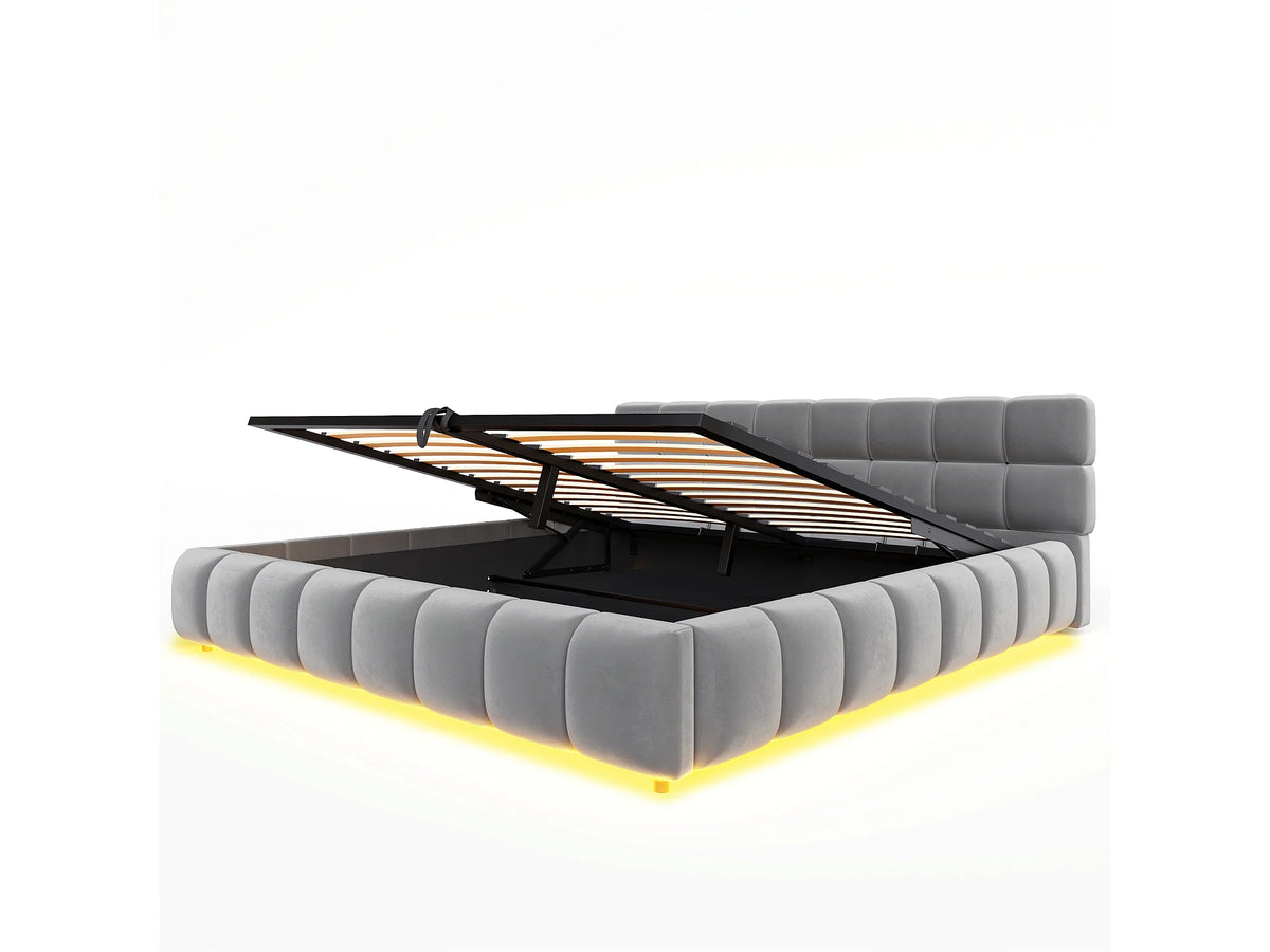 Lit Coffre 180x200 Velours Gris Capitonné avec LED — vue 9