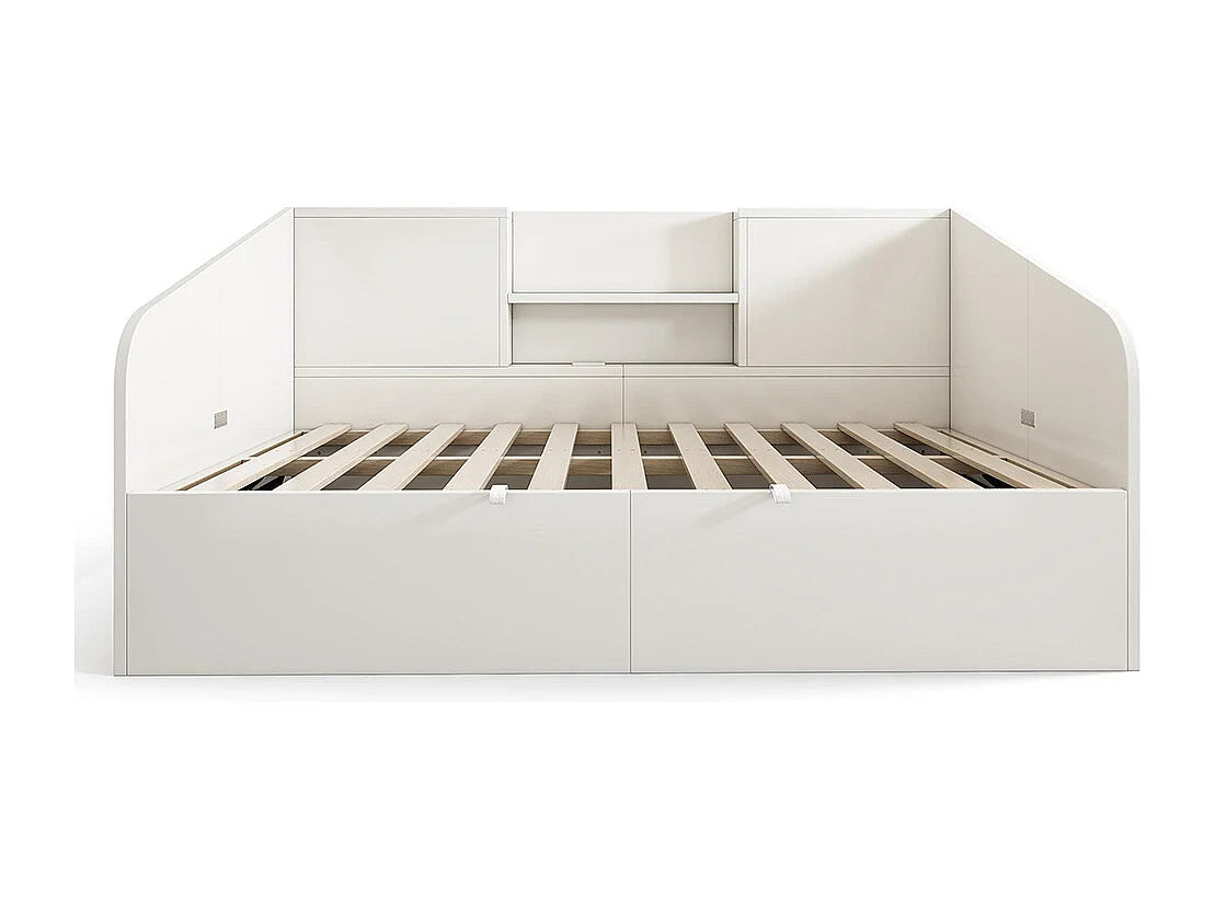 Lit Coffre 90x190 Bois Blanc avec Chevets et Port USB — vue 4