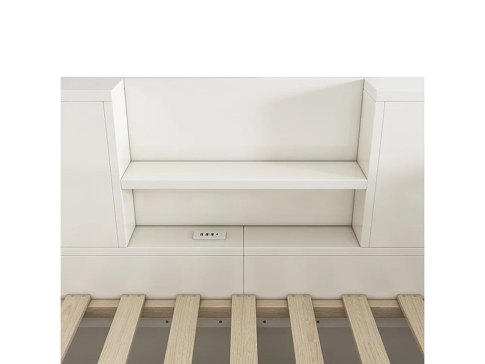 Lit Coffre 90x190 Bois Blanc avec Chevets et Port USB — vue 7