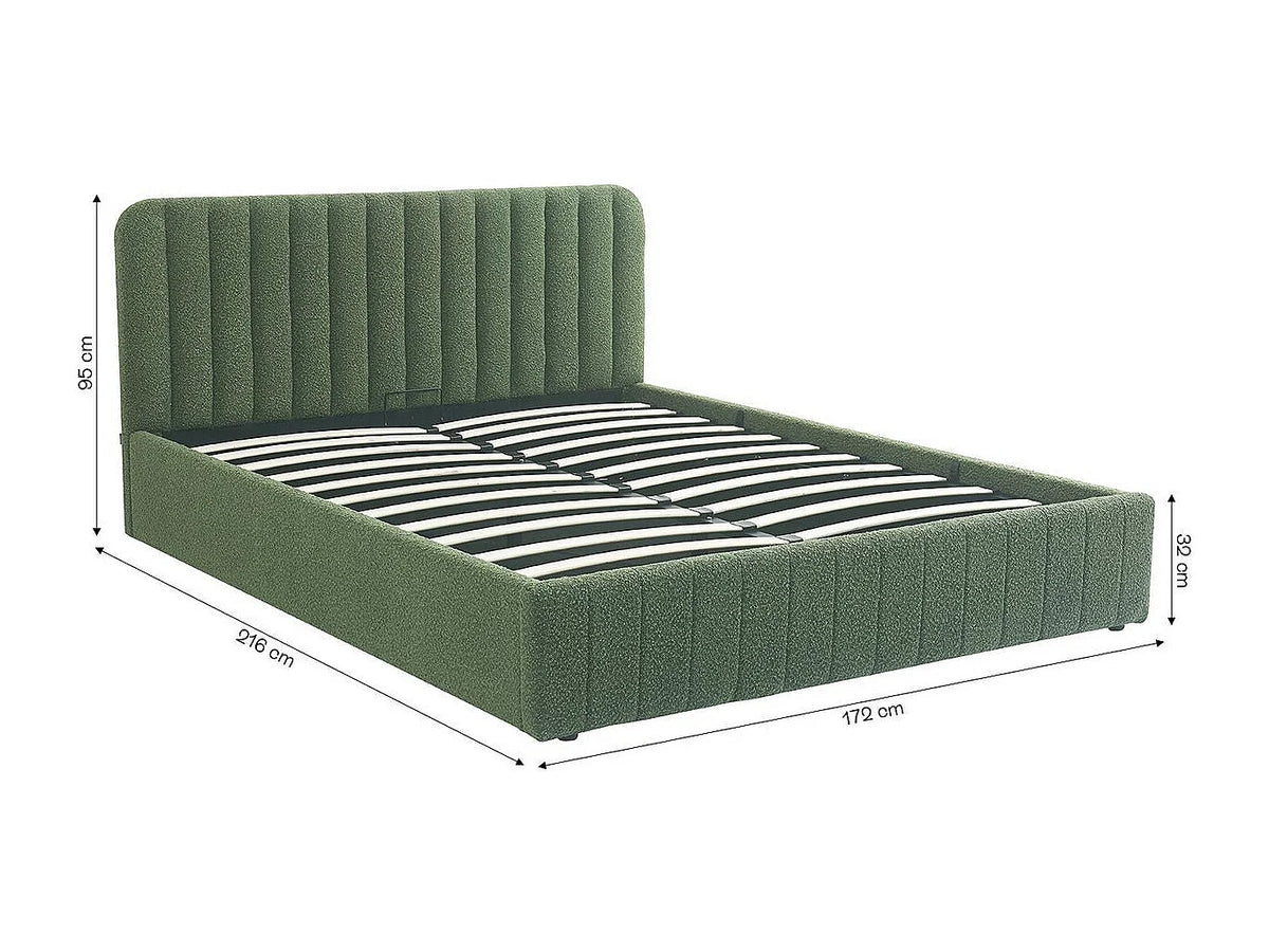 Lit Coffre 160x200 Tissu Bouclette Vert Capitonné — vue 3