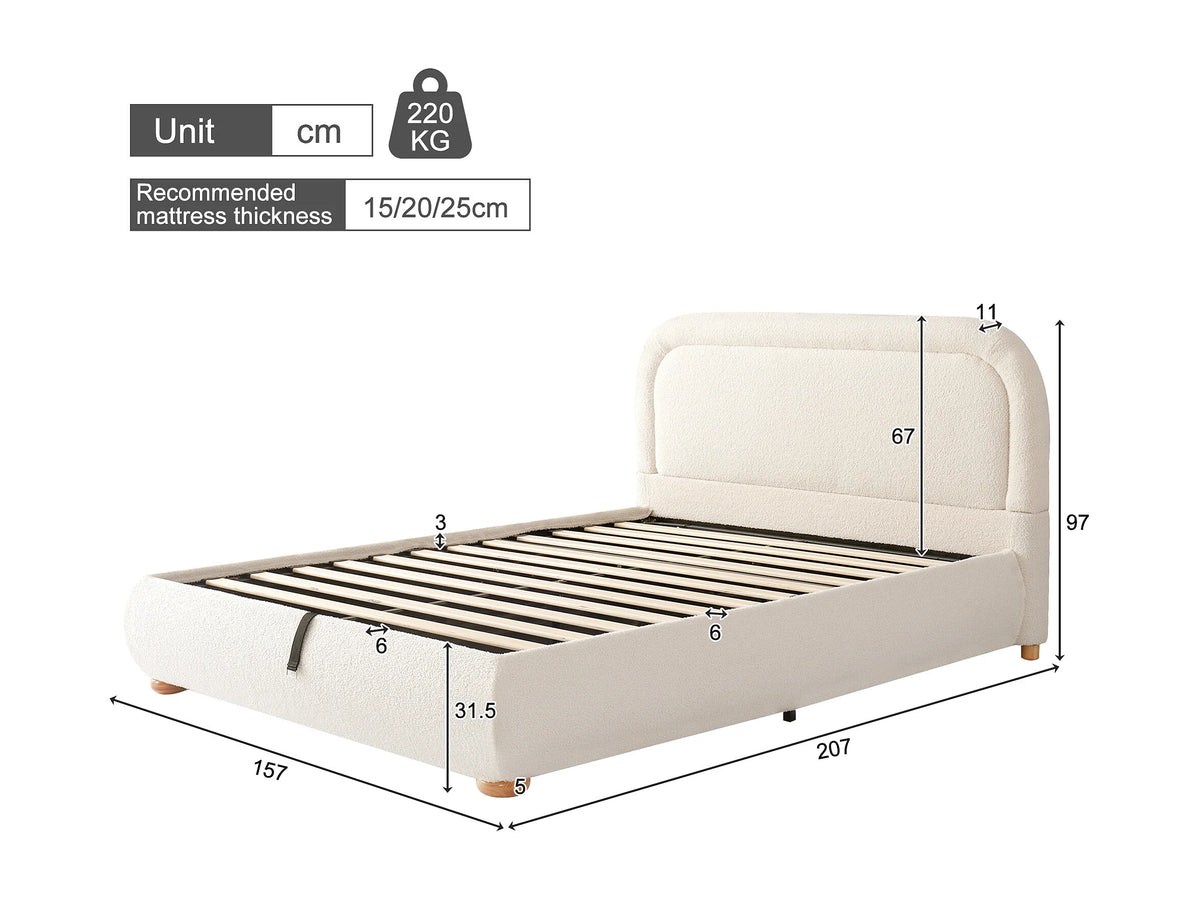 Lit Coffre 140x190 Tissu Bouclette Beige — vue 7