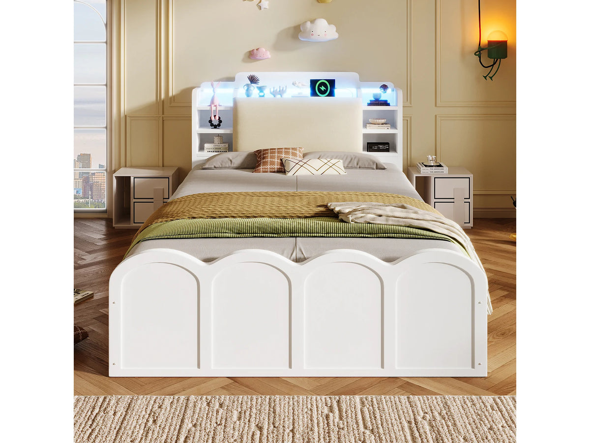 Lit Coffre 90x200 Bois Blanc avec LED et Port USB — vue 4