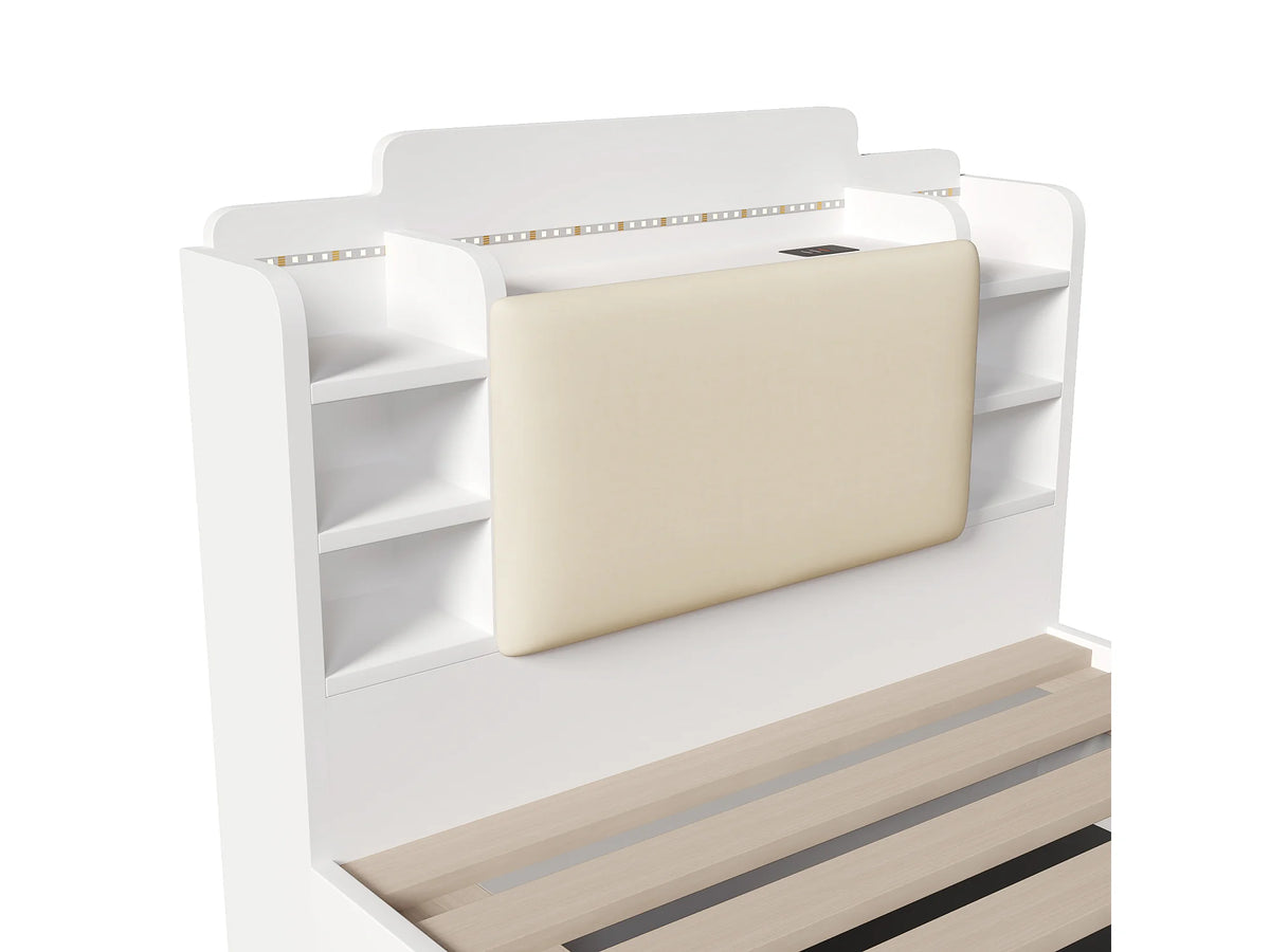 Lit Coffre 90x200 Bois Blanc avec LED et Port USB — vue 8