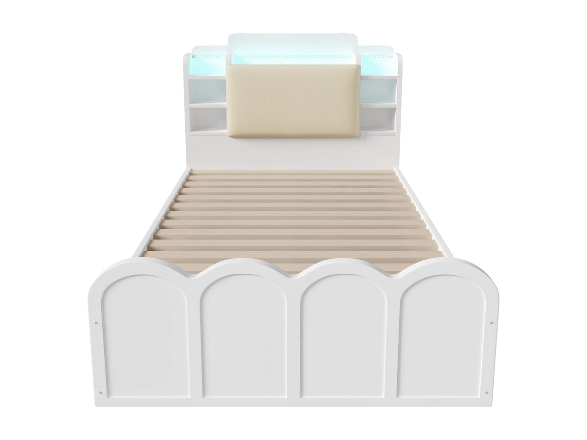 Lit Coffre 90x200 Bois Blanc avec LED et Port USB — vue 6