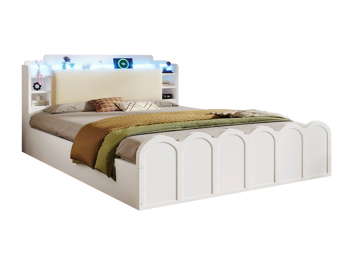Lit Coffre 140x200 Bois Blanc avec LED et Port USB — vue 6