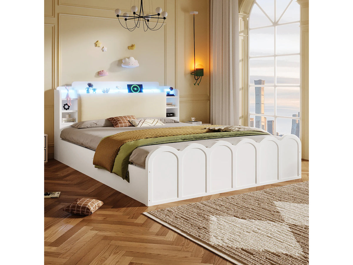 Lit Coffre 140x200 Bois Blanc avec LED et Port USB — vue 3