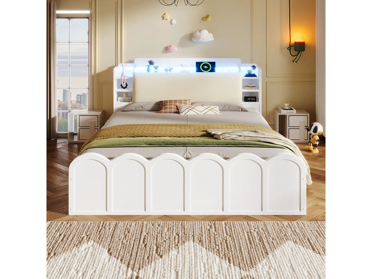 Lit Coffre 140x200 Bois Blanc avec LED et Port USB — vue 5