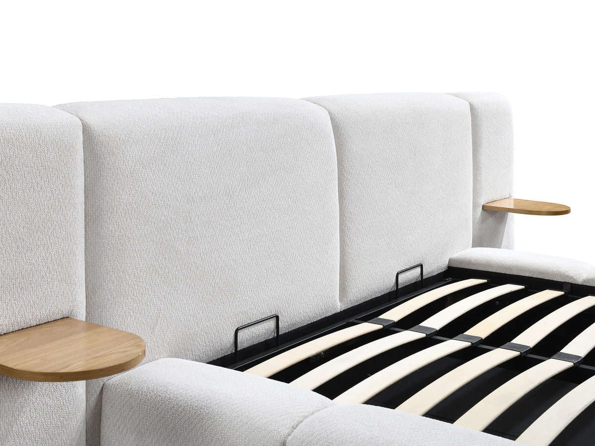 Lit Coffre 160x200 Tissu Bouclette Beige avec Chevets - VILACO — vue 7