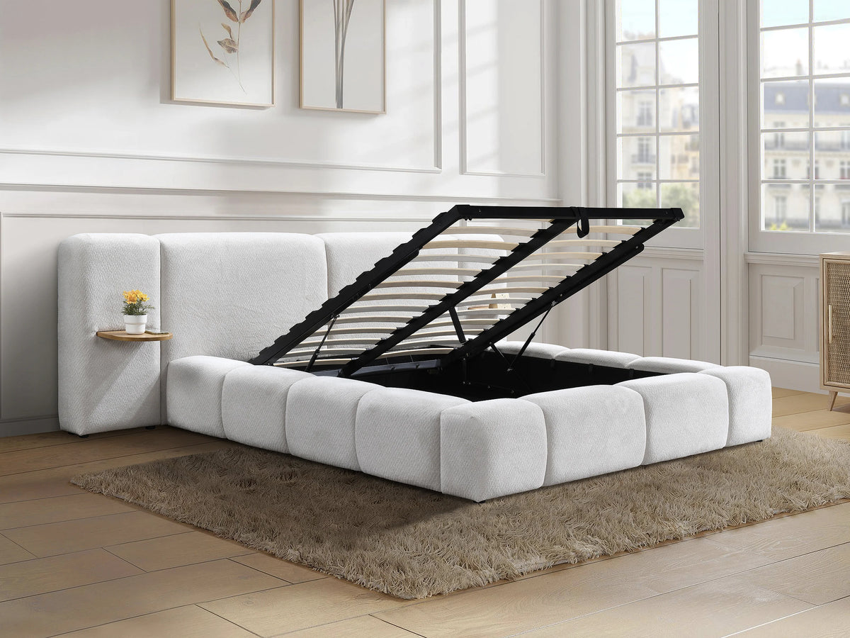Lit Coffre 160x200 Tissu Bouclette Beige avec Chevets - VILACO — vue 3
