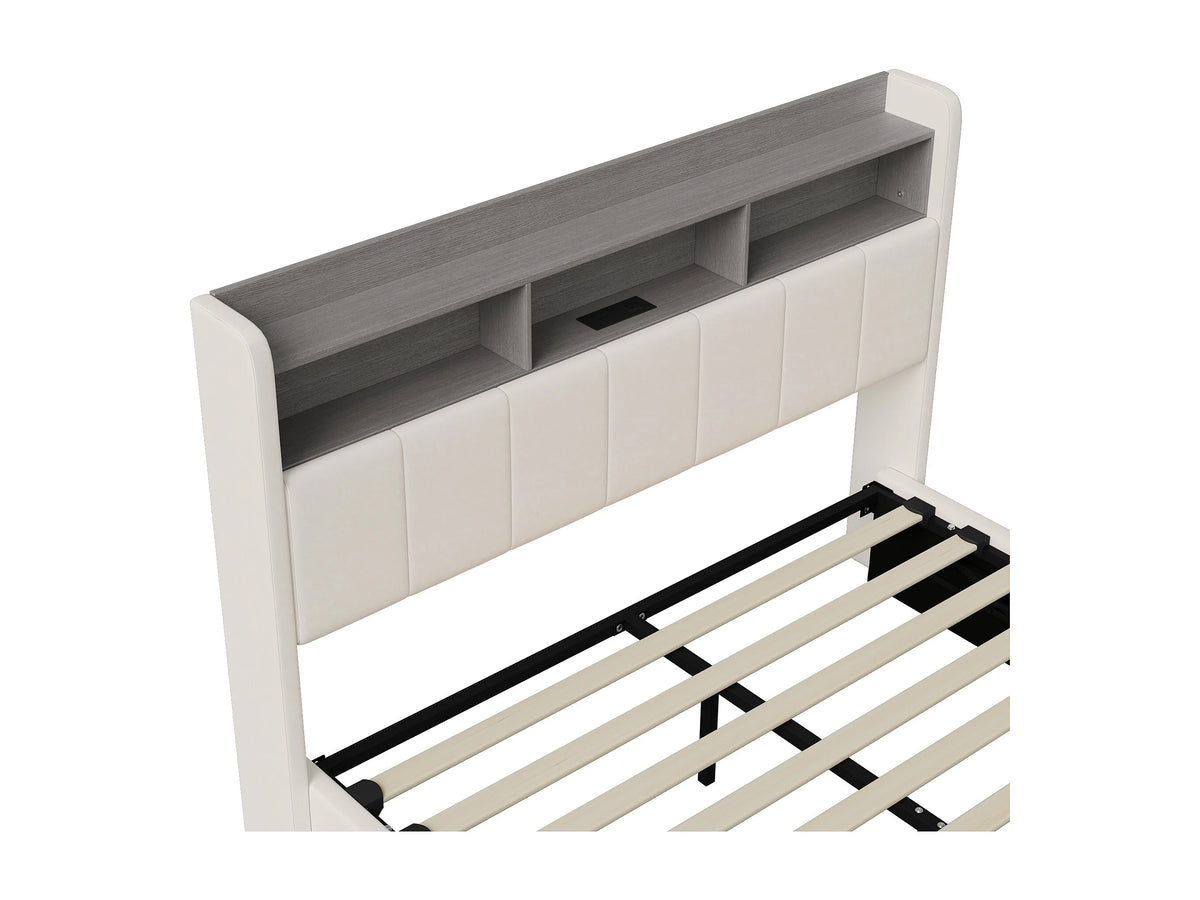 Lit Coffre 140x190 Velours Blanc avec LED et Port USB — vue 6
