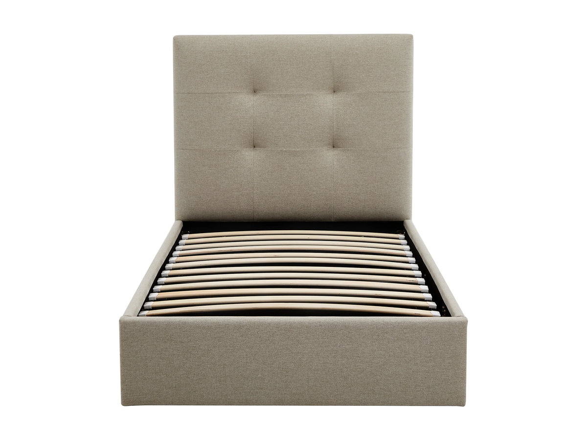Lit Coffre 90x190 Tissu Taupe Capitonné - CALINIDA — vue 5