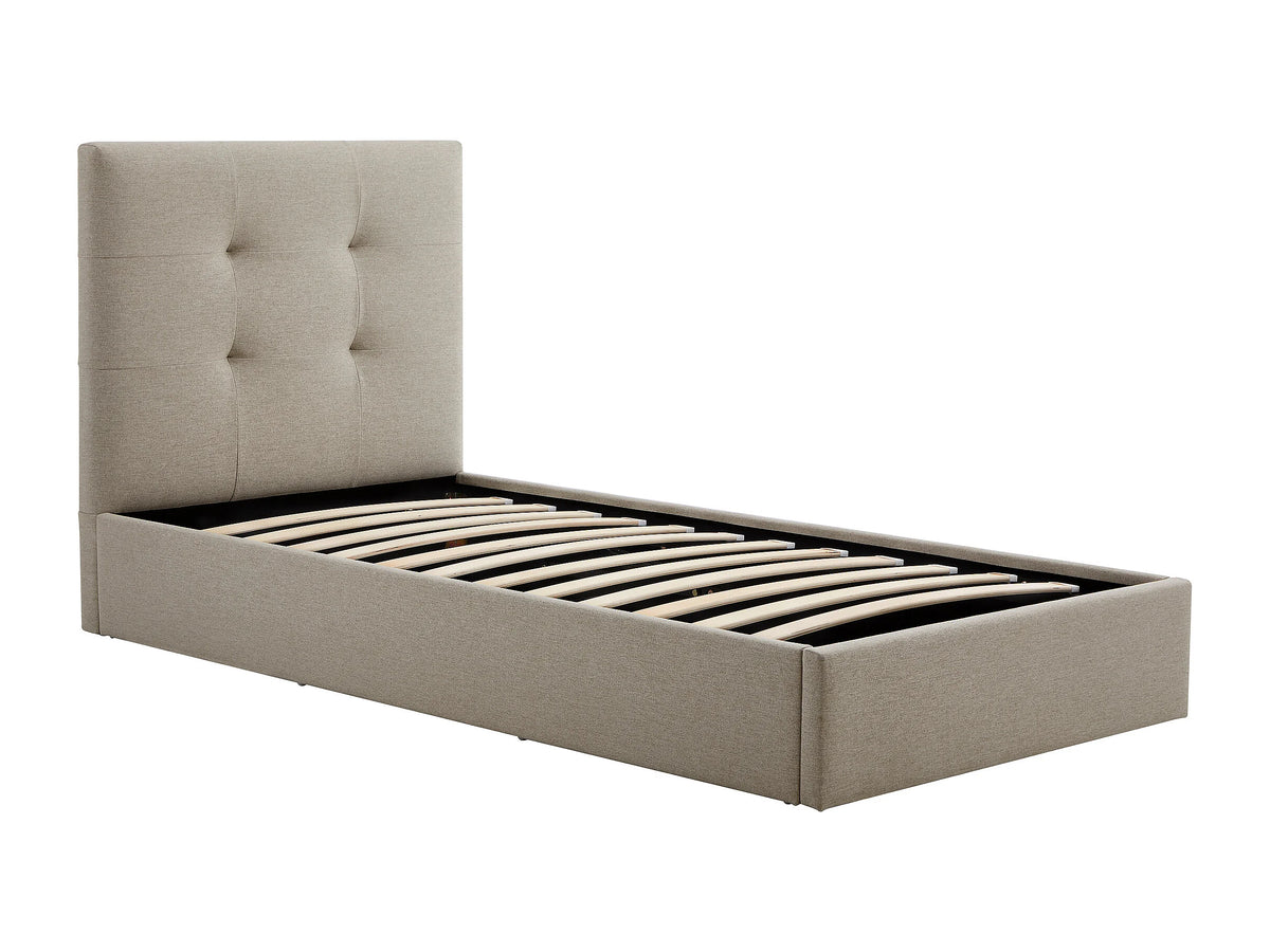 Lit Coffre 90x190 Tissu Taupe Capitonné - CALINIDA — vue 4