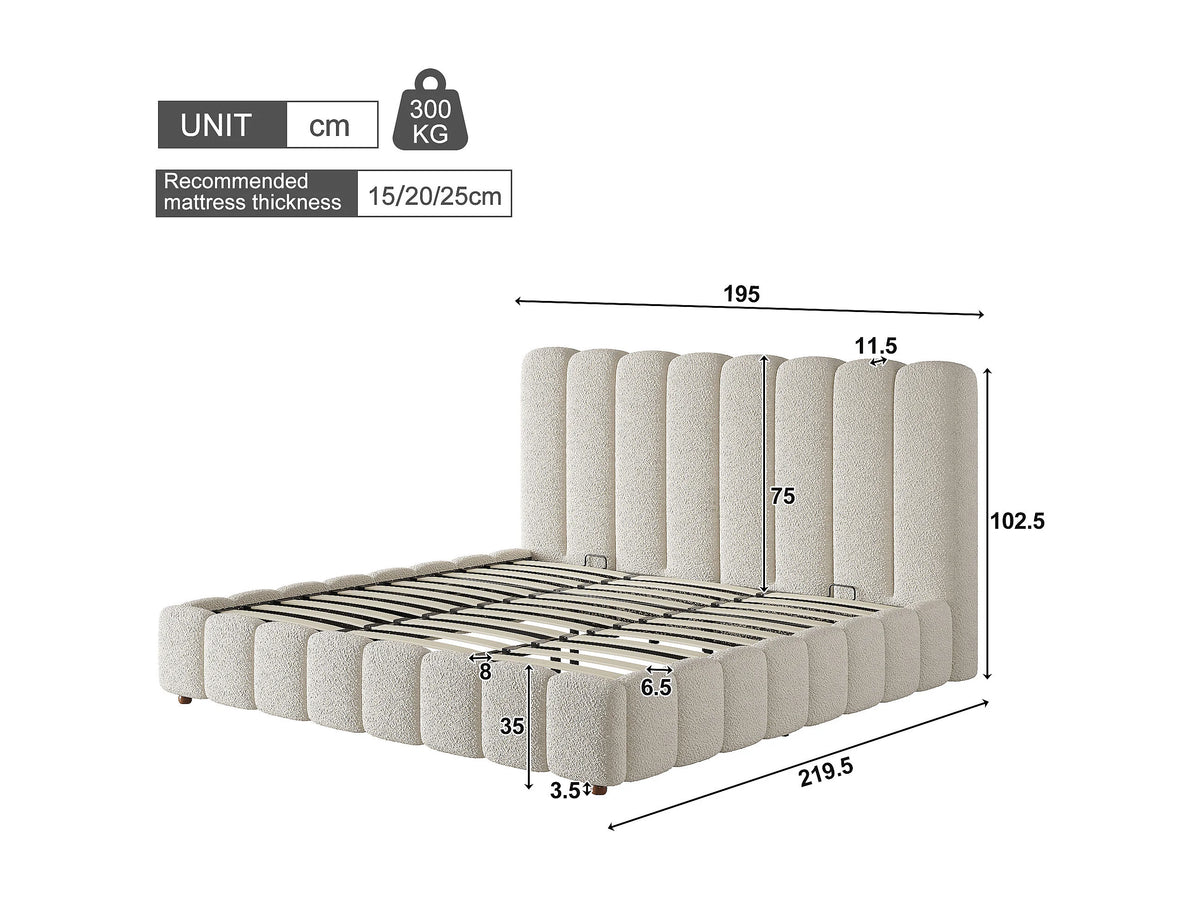 Lit Coffre 180x200 Tissu Bouclette Blanc — vue 9