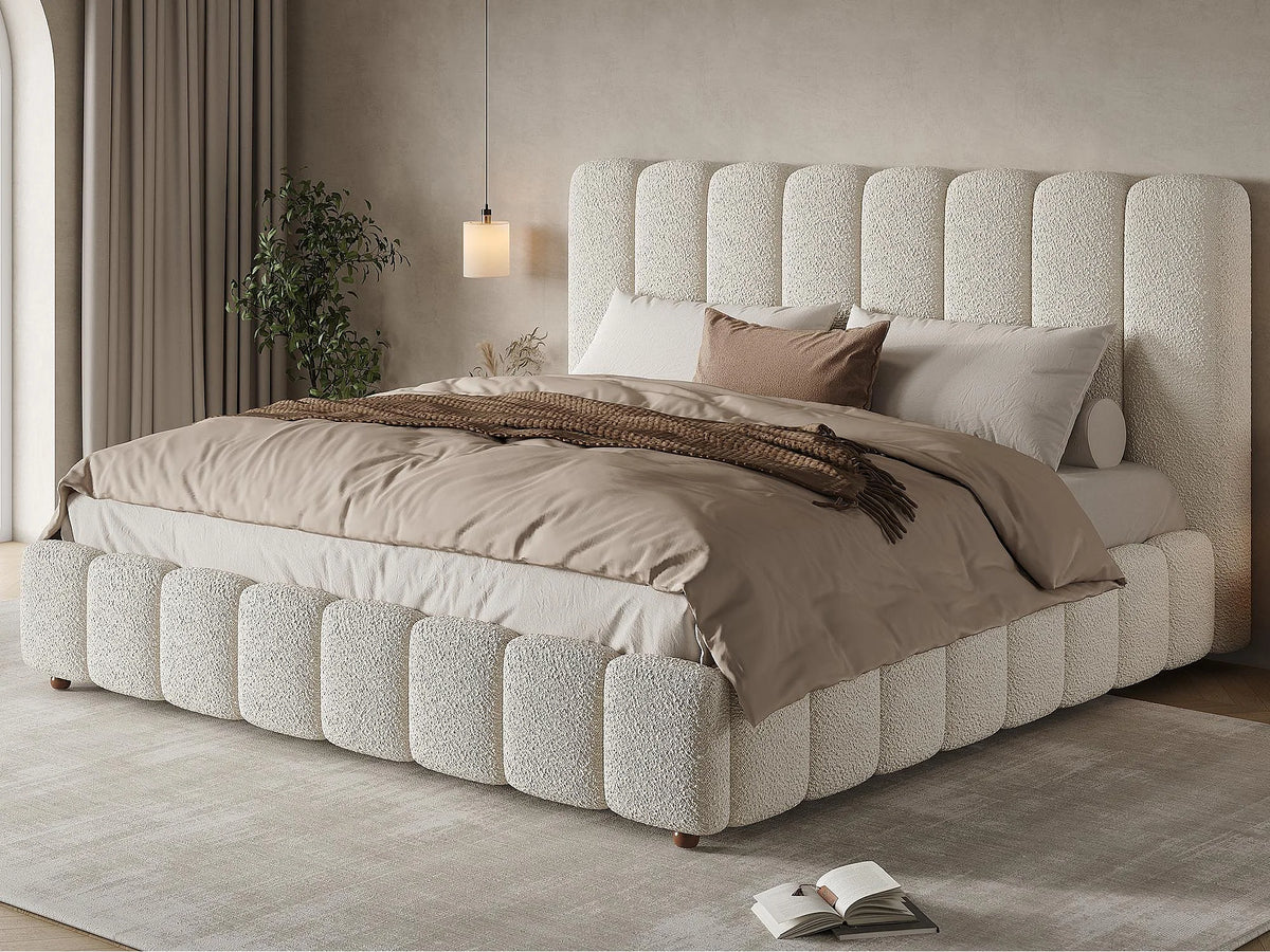 Lit Coffre 160x200 Tissu Bouclette Blanc