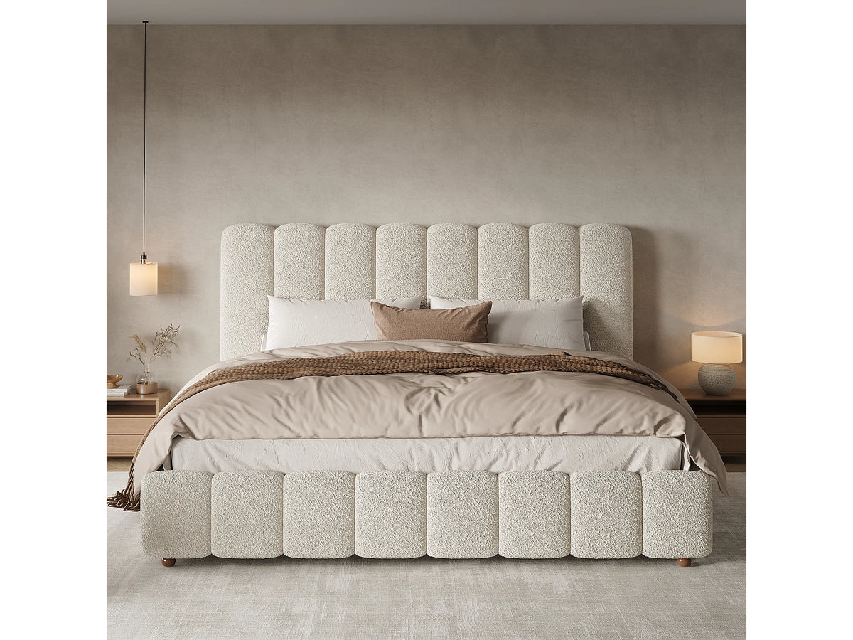 Lit Coffre 160x200 Tissu Bouclette Blanc — vue 3