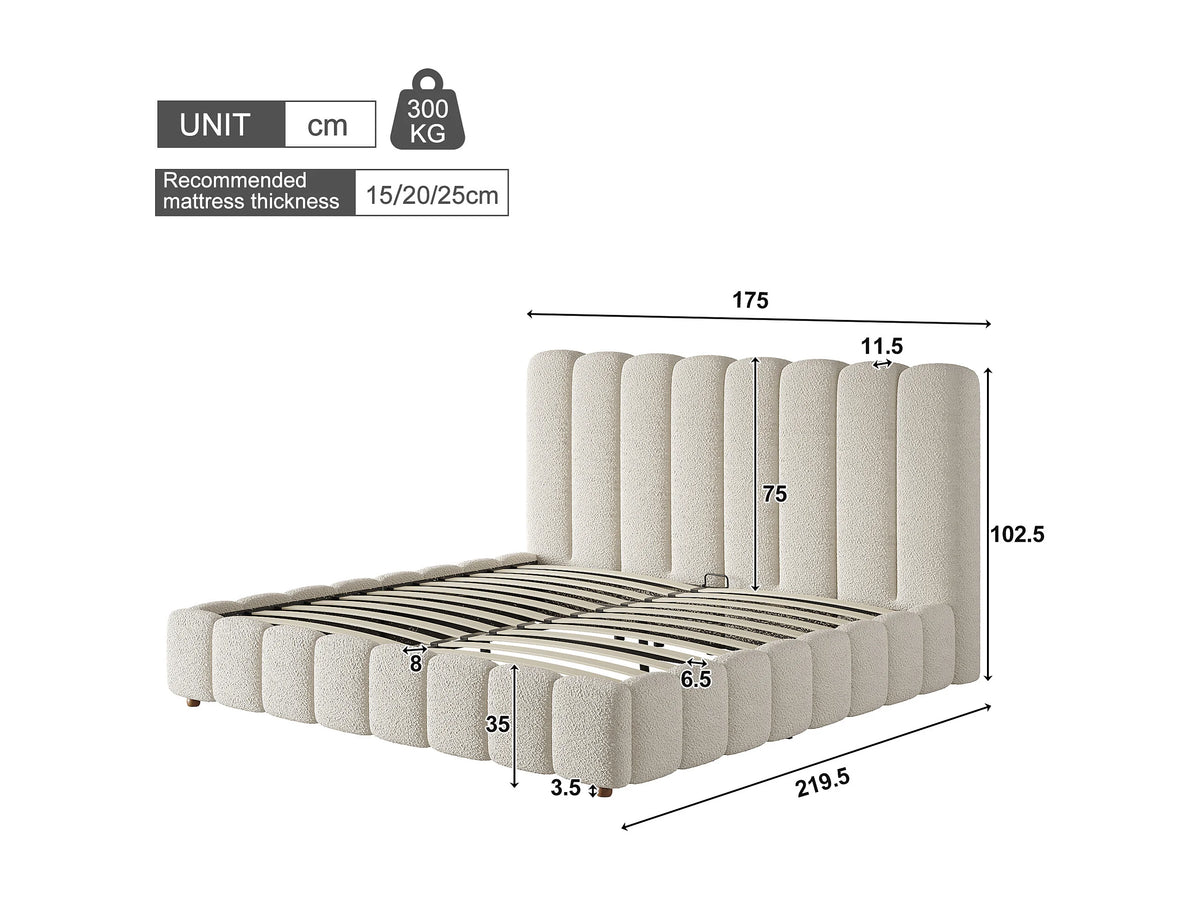 Lit Coffre 160x200 Tissu Bouclette Blanc — vue 4