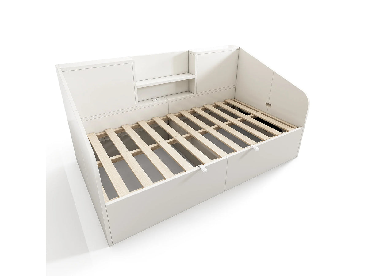 Lit Coffre 90x190 Bois Blanc avec Port USB — vue 10