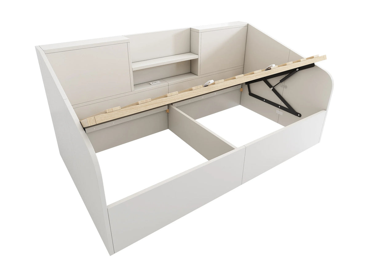 Lit Coffre 90x190 Bois Blanc avec Port USB — vue 5